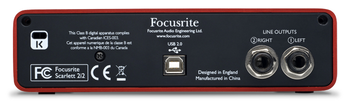Внешняя звуковая карта Focusrite Scarlett 2i2 ( вид сзади )