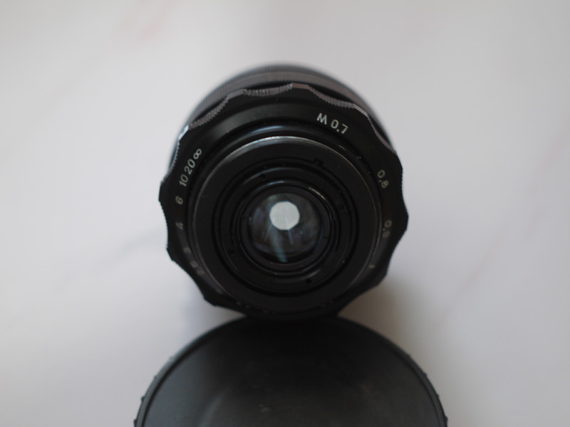 Mir-1V photo lens for M42 mounts ( back view with partially closed diaphragm )