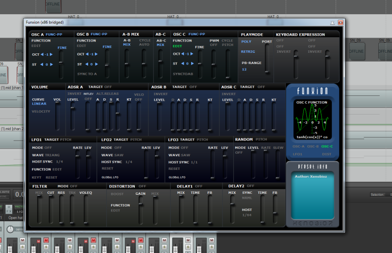 Hybrid VST synthesizer Funxion in DAW REAPER