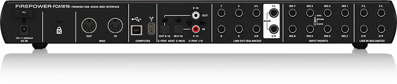 Аудио интерфейс Behringer FIREPOWER FCA1616 ( задняя панель )