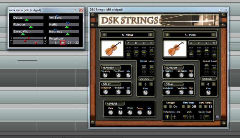 Instruments MDA Piano and DSK Strings in DAW REAPER