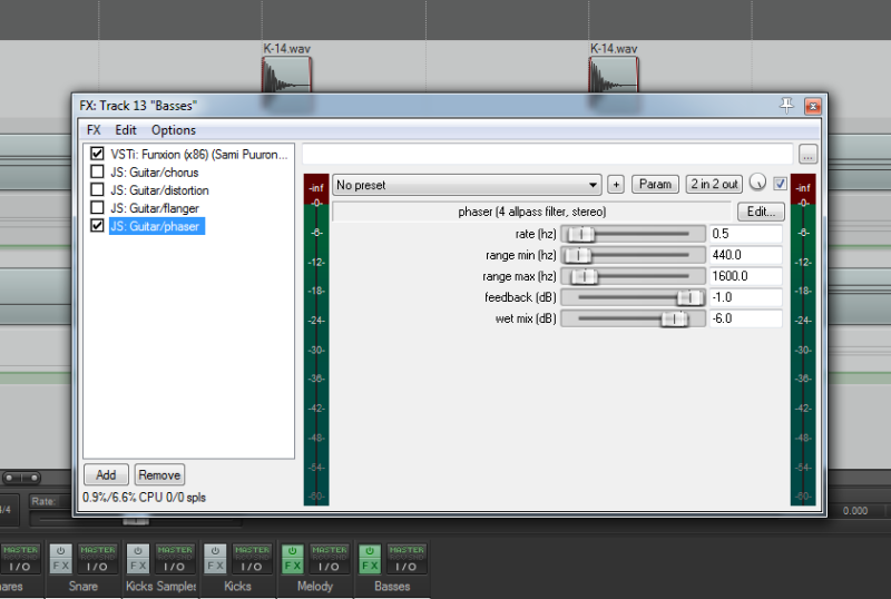 Эффект фазер в DAW REAPER