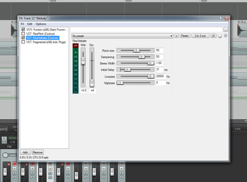 Reverberation effect in DAW REAPER