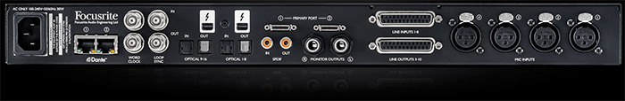 Thunderbolt audio interface Focusrite Red 4 Pre ( back panel )