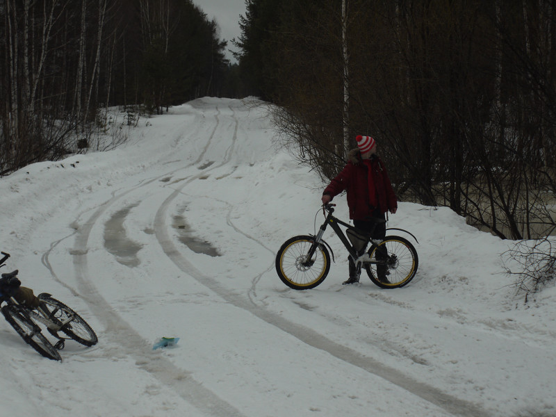 Andrey, bicycles, melting snow and flooded forest areas