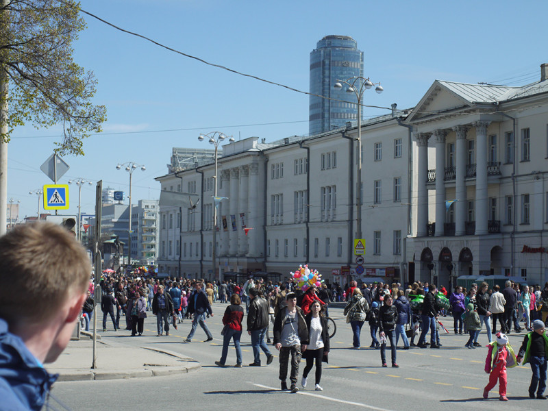 View from 1905 year square, Yekaterinburg, Day of the Victory celebration at 9th May of 2016 year