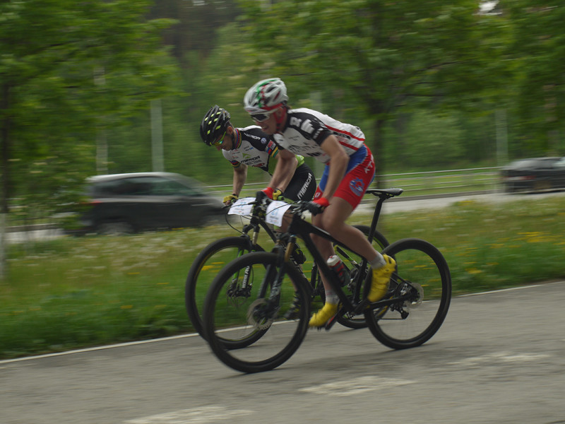 Maxim Suhorukov and another one rider, whom I do not know by name, on Velo Drag Racing 2016 Stage I competitions, Yekaterinburg