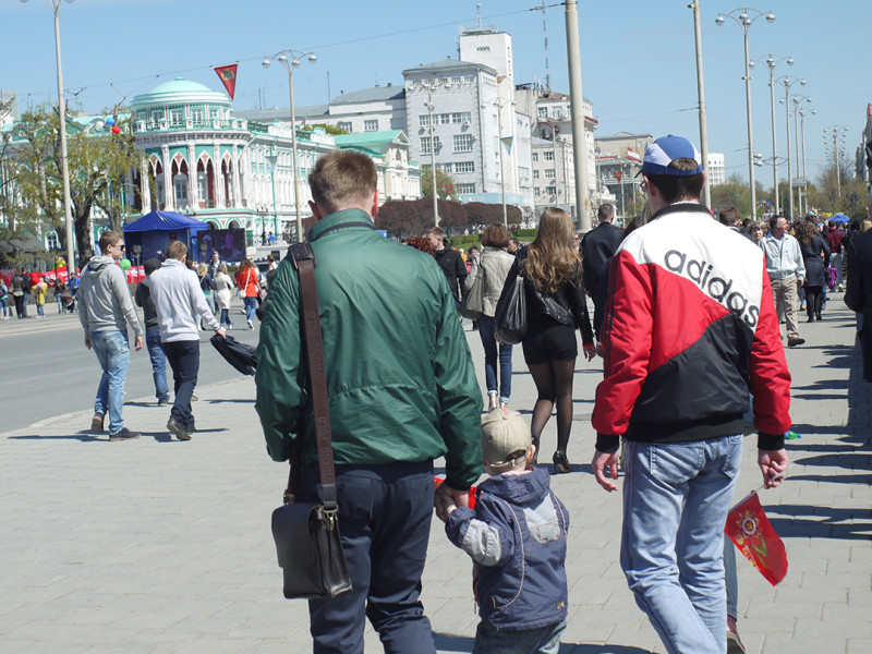 Central street of city, Yekaterinburg, Day of the Victory celebration at 9th May of 2016 year